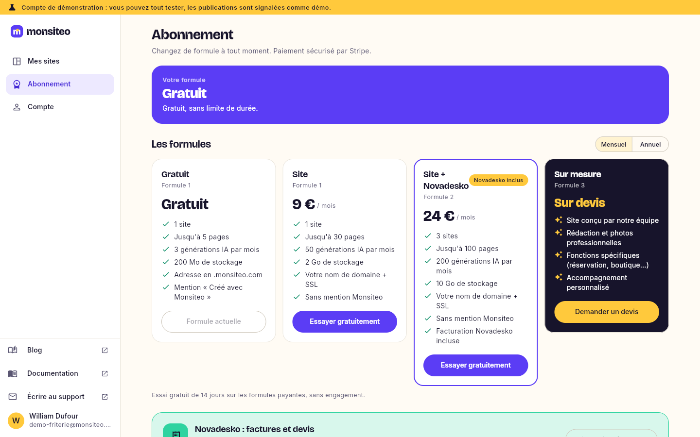 La page Abonnement de l'éditeur.
