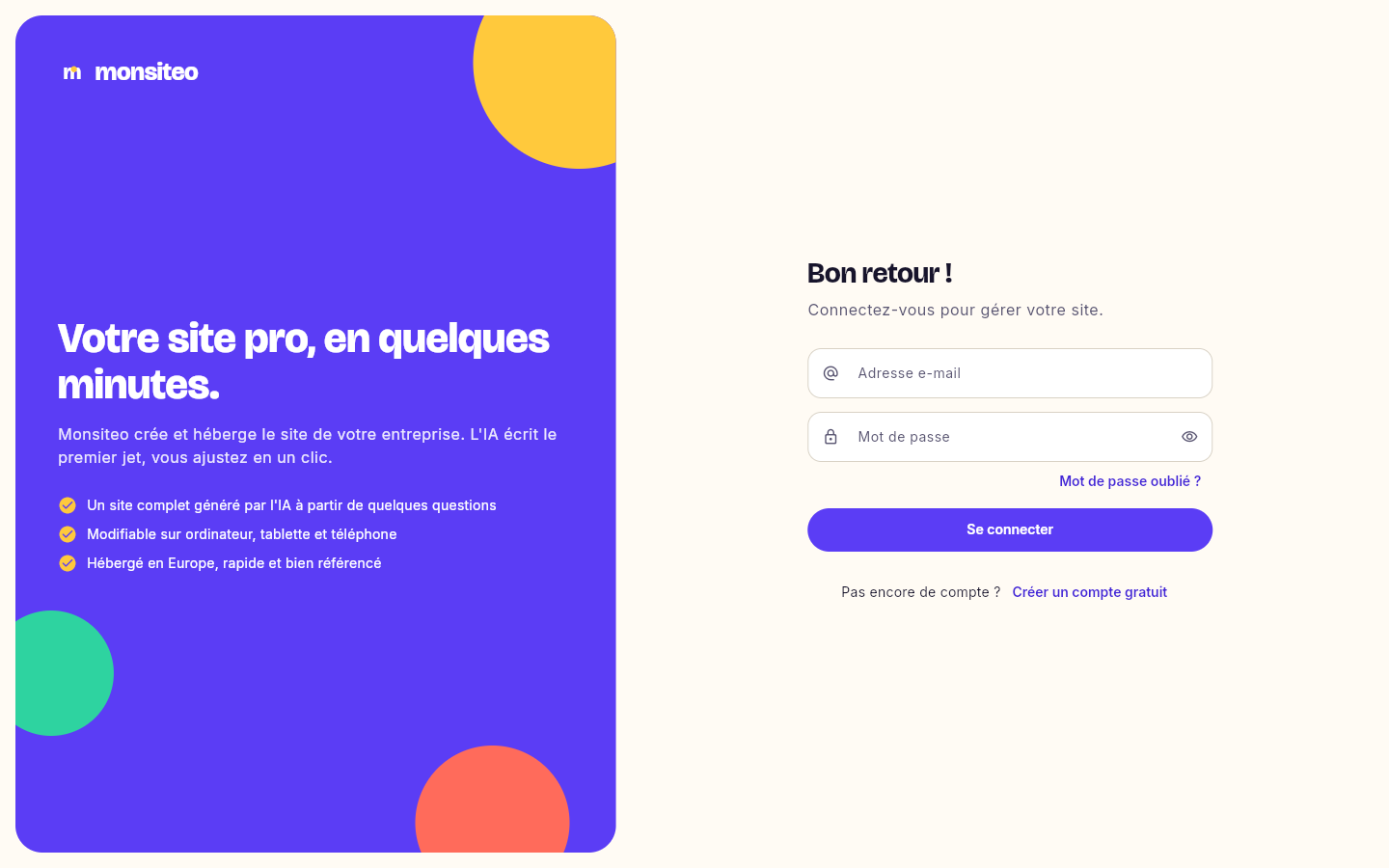 L'écran de connexion.