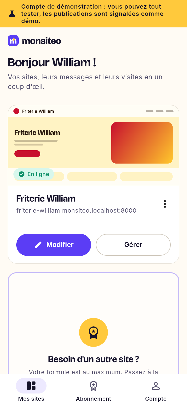 Le tableau de bord de l'application sur téléphone.