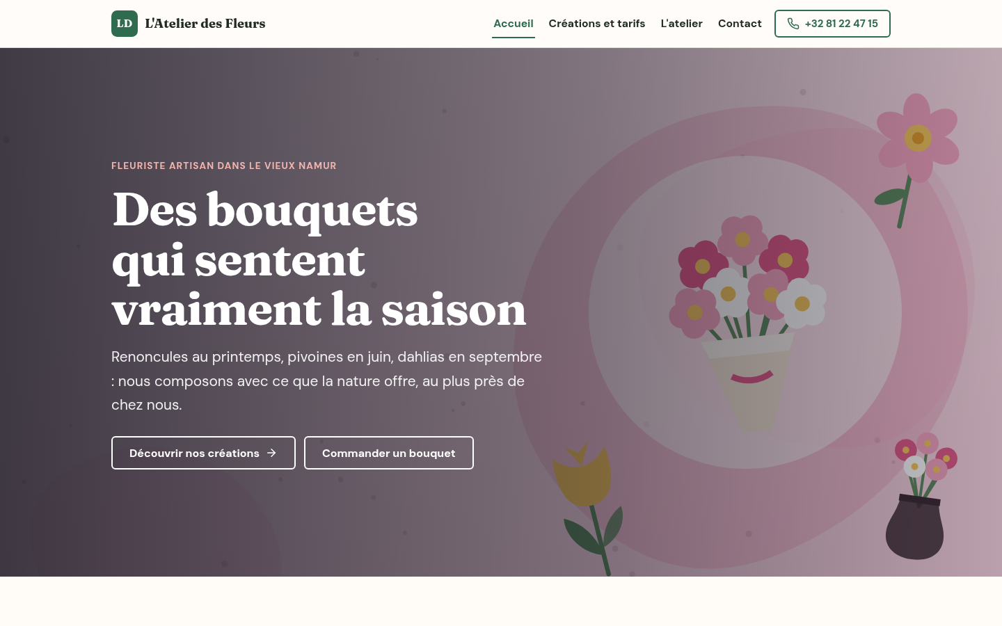 L'Atelier des Fleurs : une ambiance douce avec une police à empattements.
