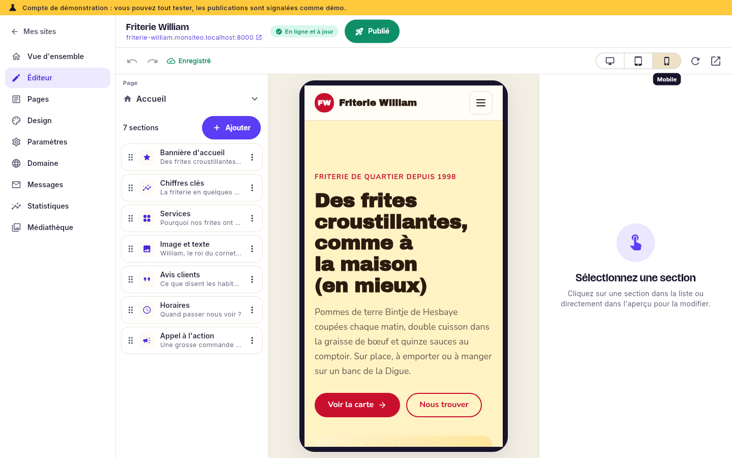 L'aperçu mobile dans l'éditeur.