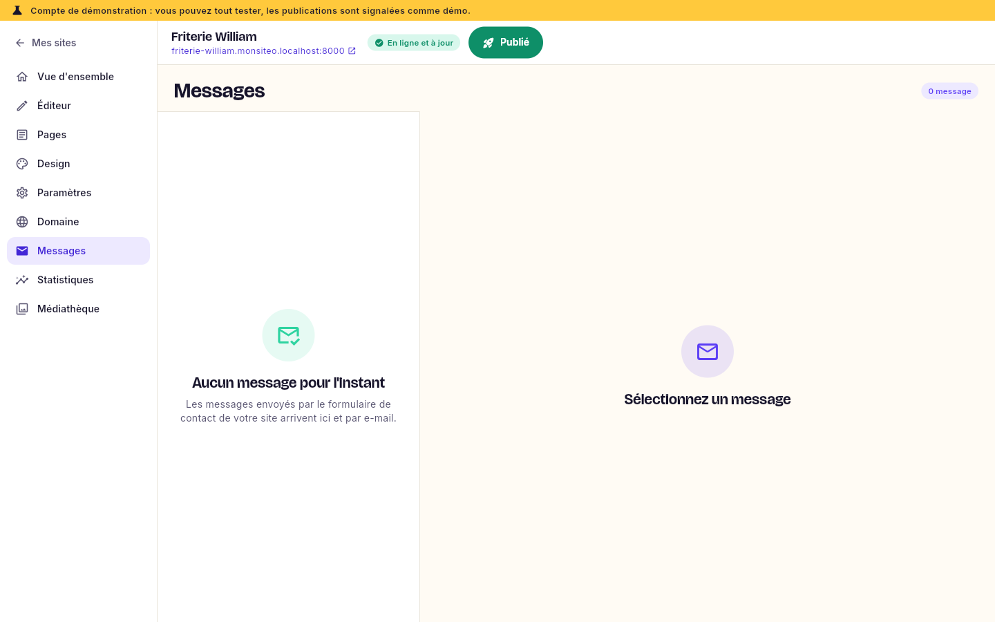 L'écran Messages : les messages les plus récents en premier.