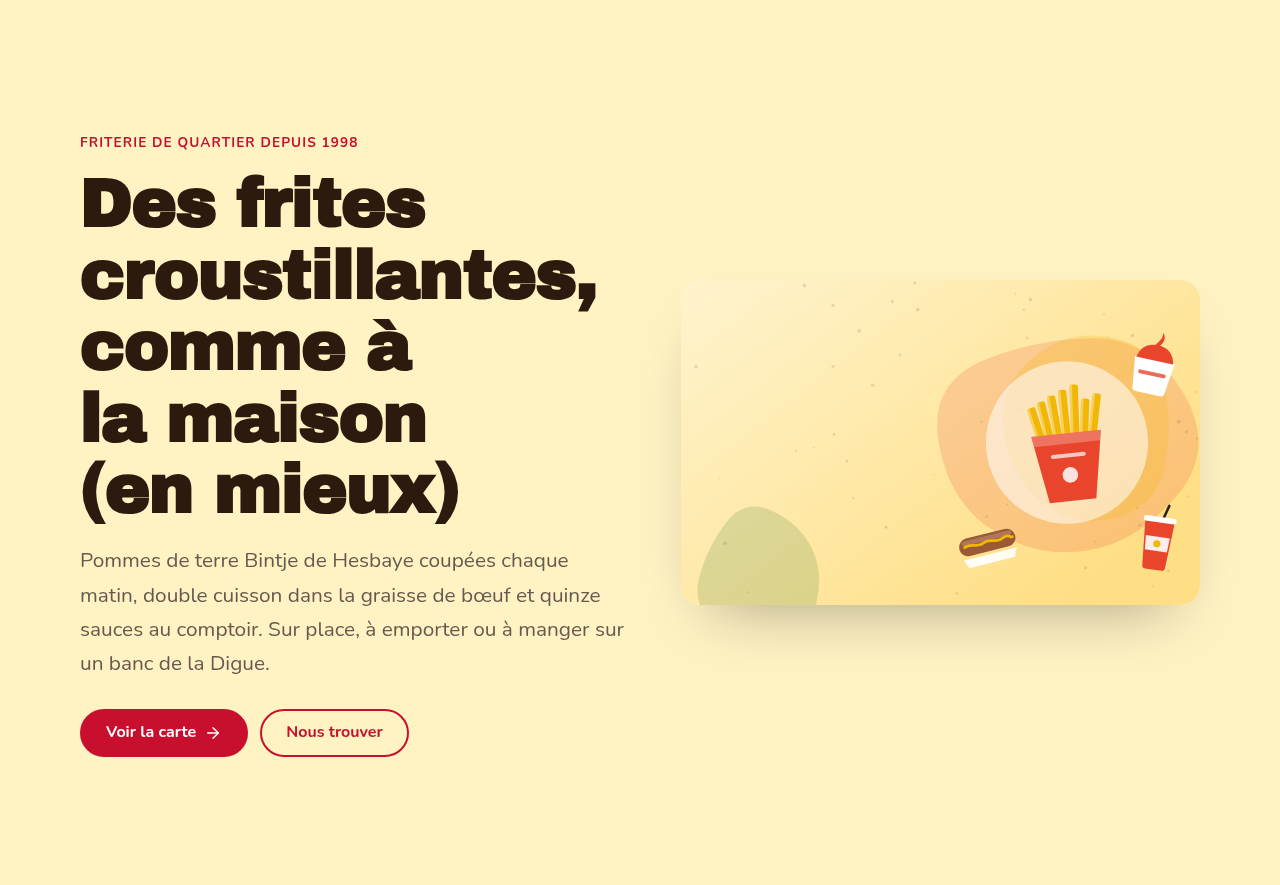 Une bannière d'accueil avec titre, sous-titre et deux boutons.