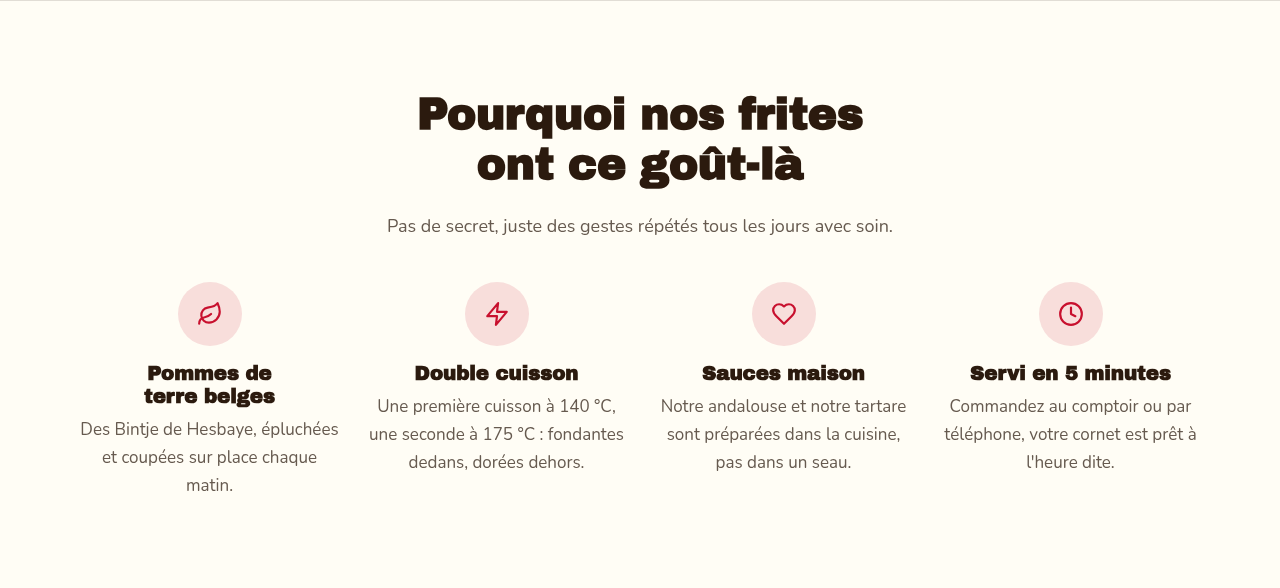 Trois services présentés sous forme de cartes avec icône.